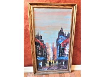 Lovely Scenic Framed Painting Of City At Night