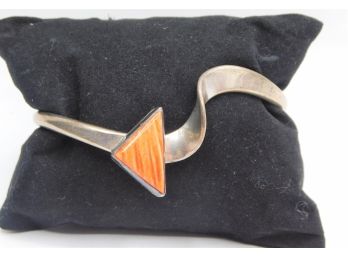 Sterling Silver Bracelet With Orange Stone Triangle Accent