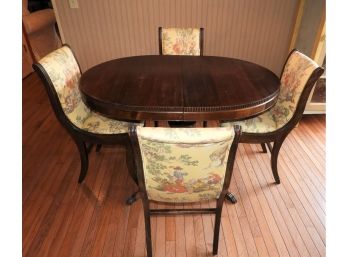 Vintage Wood Dining Table With 4 Fabric Custom Covered Chairs