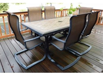Outdoor Tile Top Patio Table & 6- Sunbrella Chairs