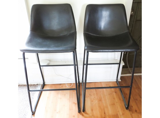 A Pair Of Leather Bar Stool W/ Back Support - H39' X L18' X D20'
