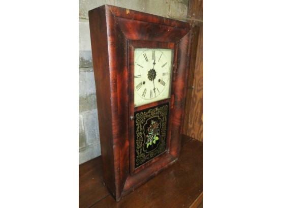 1920s American Decorative 30 Hour Wall Clock W/ Key - Carved Case - L15.5' X H26' X D4'