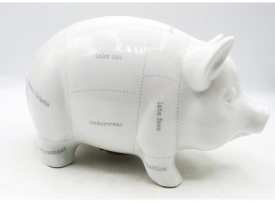 Ceramic Piggy Bank Marked With Various Cuts Of Pork W/ Cork