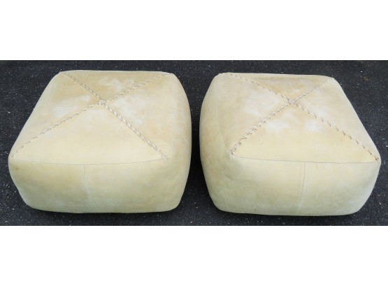 A Pair Of Heavy Leather Ottomans - L25' X H18' X D25'