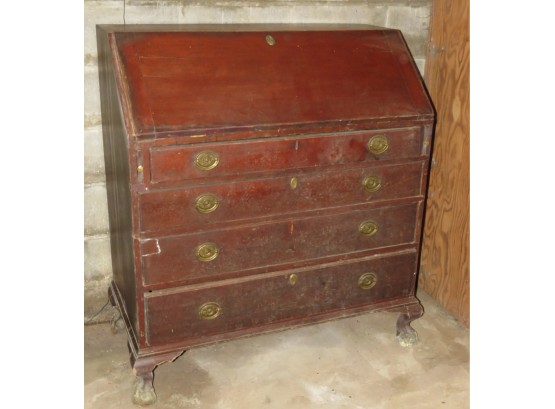 Chippendale Period Antique 18th Century Walnut Inlaid Slant Front Desk - L40' X H45'