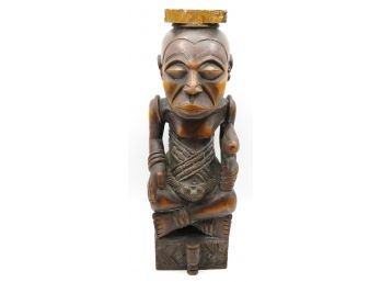 Hand Carved Wooden Sculpture - Tshia Tala Hyppollte - 'Akuba King' 13' Tall