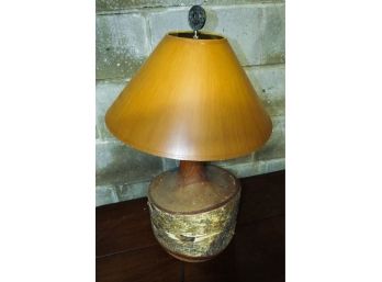 Mid-century Solid Birch Tree Bark Table Lamp W/ Lamp Shade - H15.5' X L10' X D9' - Tested