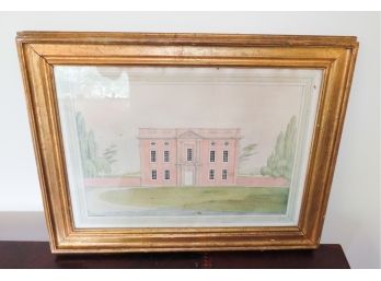 Beautiful Pencil Drawing Of House - P.F.H. 1953 - Framed L22.5' X H17.5' X D1'