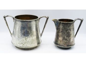 Antique - Silver Plated - Sugar Bowl & Creamer - EP -4053
