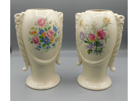 Ceramic Floral Vases - Pair Of 2