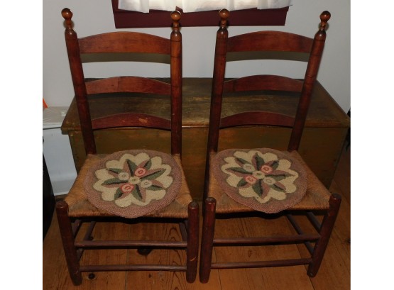 Wicker Chairs With Decorative Floral Cushions - Pair Of 2