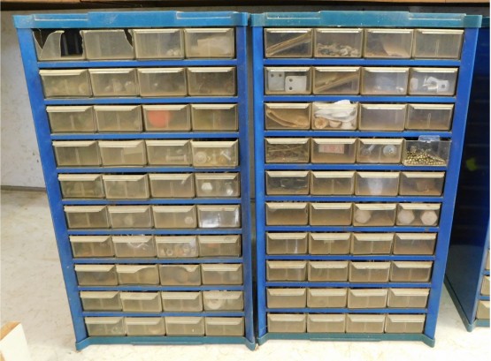 Blue Metal Storage Boxes Of Assorted Fasteners - Pair Of 2