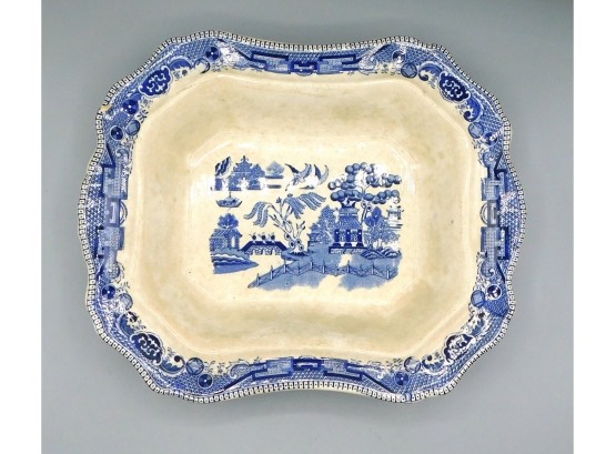 Antique Semi-vitreous Buffalo Pottery 1908 White And Blue Oriental Dish