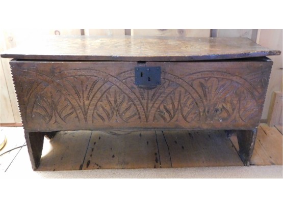 1670's Era Antique Wooden Jacobean Style Linen Storage Chest