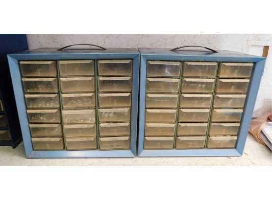 Blue Metal Hardware Storage Boxes - Pair Of 2