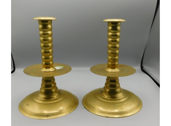Brass Mid Drip Style Candlestick Holders - Pair Of 2