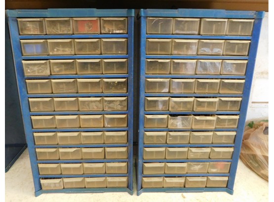 Tall Blue Metal Hardware Storage Boxes - Pair Of 2