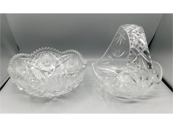 Cut Glass Fruit Bowl And Decorative Glass Basket