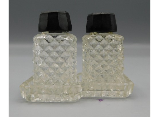 Miniature Cut Glass Salt And Pepper Set With Matching Tray