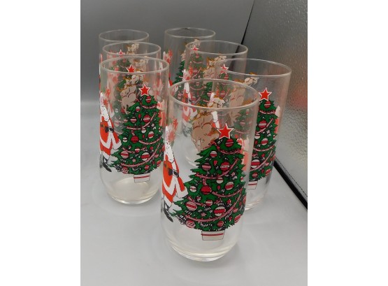 Festive Santa Clause Drinking Glasses - Set Of 7