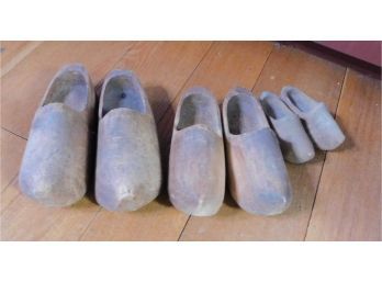 Antique Wooden Clog Shoes - 3 Pairs Of Various Sizes