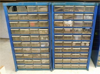 Blue Metal Storage Boxes Of Assorted Fasteners - Pair Of 2