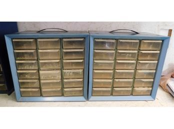 Blue Metal Hardware Storage Boxes - Pair Of 2