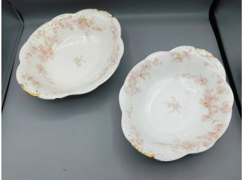 Limoges Floral Porcelain Bowls - Pair Of 2, Made In France