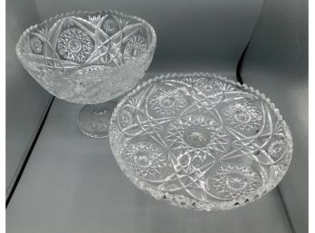 Large Cut Glass Cake Tray And Stemmed Punch Bowl