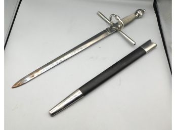 Short Sword With Decorative Hilt And Leather Sheath