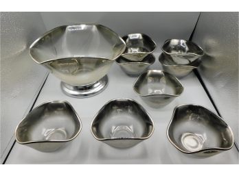 Old Vintage Clear Crystal Lead Tri-corner Candy Bowls (8) With Large Decorative Bowl (1)