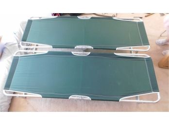 Sears Roebuck Green Canvas Folding Cots With Metal Frame - Pair Of 2