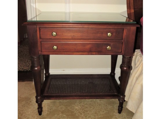 ETHAN ALLEN Glass Top Wood Night Stand