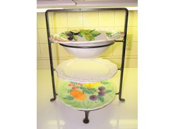 3-tier Metal Plate Holder With 3 Assorted Plates