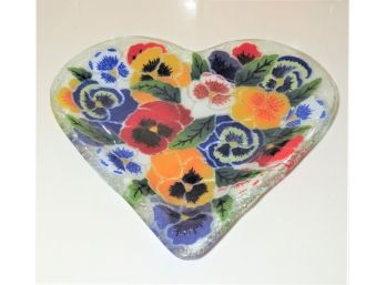 Lovely Heart-shaped Floral Glass Dish