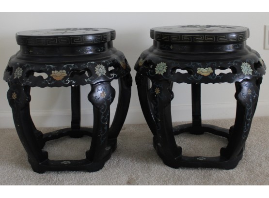 Vintage Pair Of Lacquered Chinoiserie Side/end Tables - Black