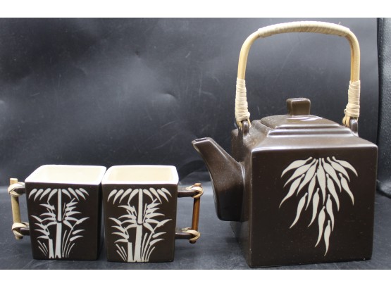 Stoneware Target Zazen Vietnam Bamboo Patterned Teaset With 2 Teacup Brown Color
