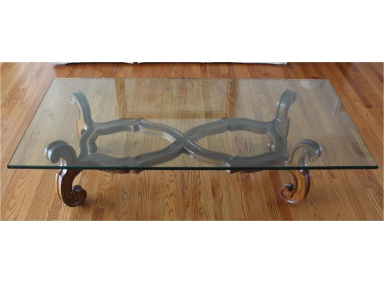 Lovely Glass Coffee Table With Mahogany Base