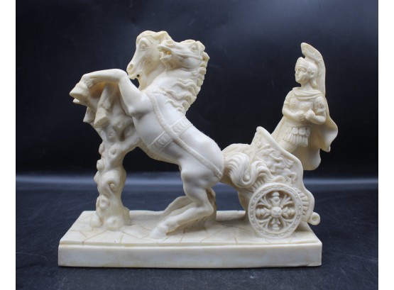 P A T Detailed Roman Warrior Chariot Sculpture Signed Gladiator Horse Rome