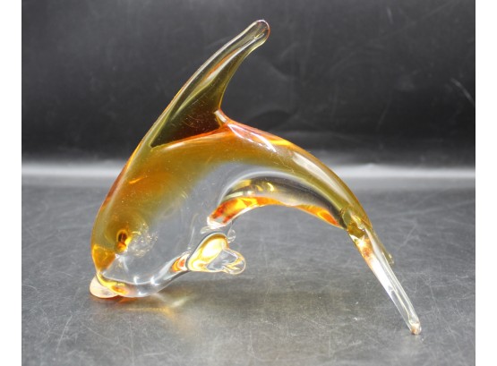 Vintage Orange Glass Baby Dolphin Figurine