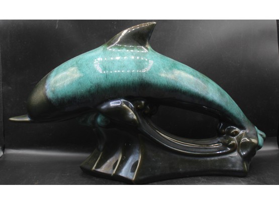 Rare Blue Mountain Pottery Dolphin Green Drip Glaze Figurine