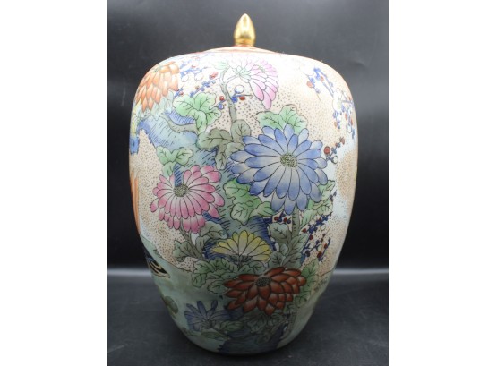 Vintage Chinese Hand Painted Birds Porcelain And Enamel Ginger Jar/vase