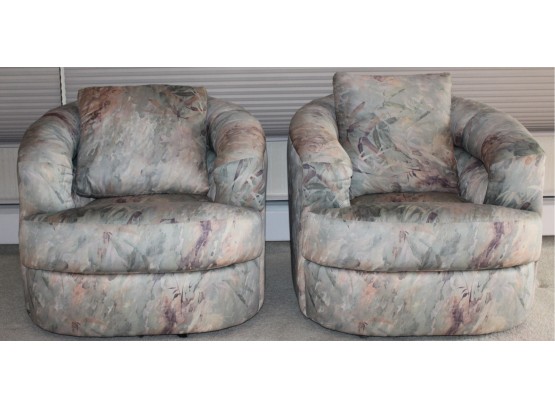 Vintage Comfortable Choice Seating Gallery Floral Upholstered Swivel Arm Chairs - 2