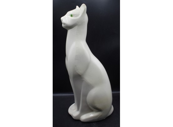 Lovely White Porcelain Cat Figurine With Green Eyes
