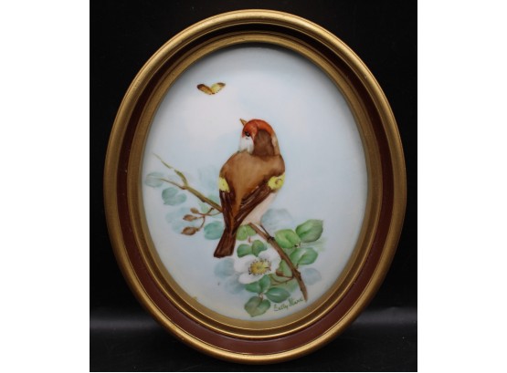 Framed Porcelain Bird Painting Signed Betty Stark