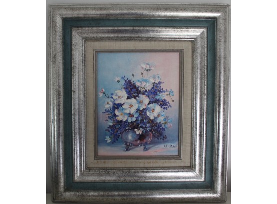 Vintage Watercolor Of White Flowers In A Vase Signed I. Rizzo
