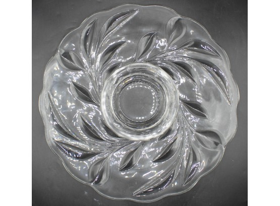 Lovely Leaf Etched Glass Cake Plate