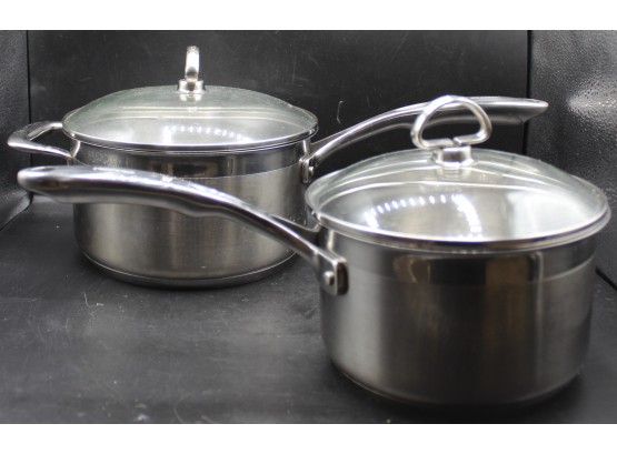 Chantal Induction 21 Steel 2 Qt. & 3.5 Qt Stainless Steel Sauce Pans In Brushed Stainless Steel With Glass Lid