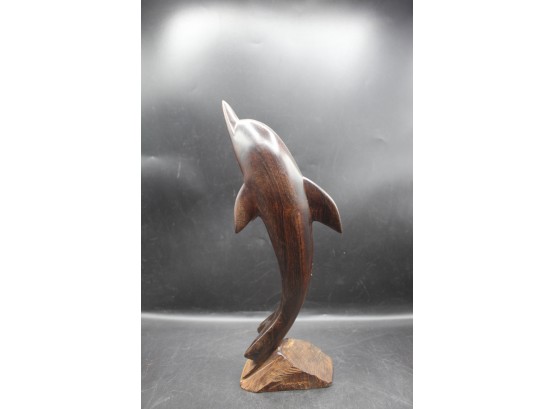 Stunning Hand Carved Wood Dolphin Figurine