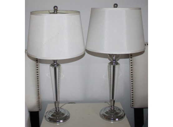 Lovely Modern Pair Of Chrome Matching Lamps